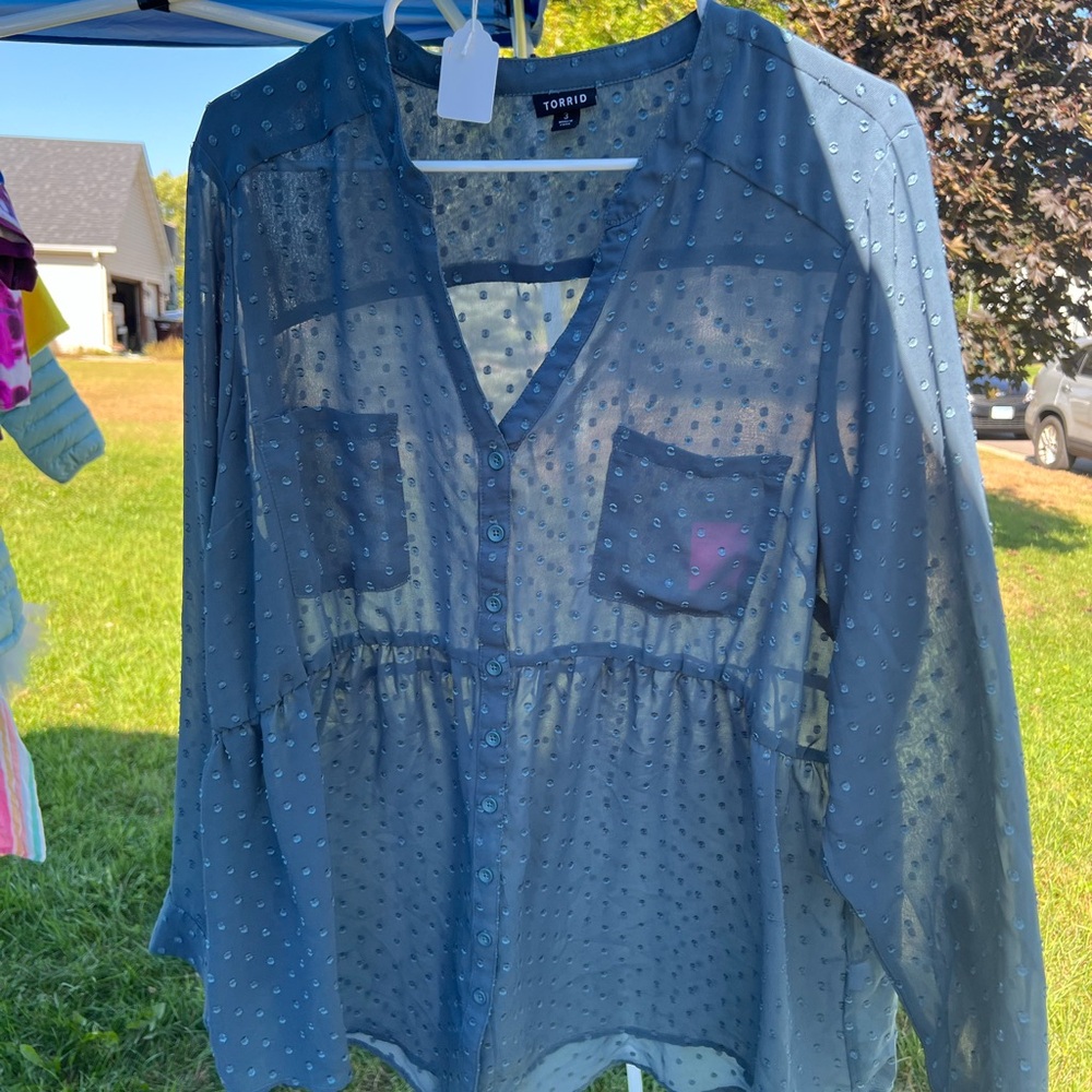 Torrid Teal Sheer Button-Down Blouse